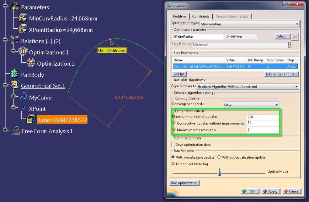Gradient Algorithm Without Constraints CATIA