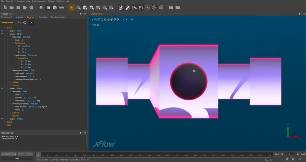 Model zaworu w programie XFlow