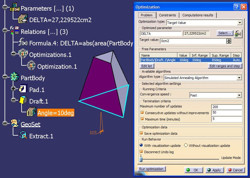 Parametr DELTA Target Value CATIA V5